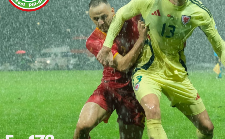 Keiffer Moore battling for the ball in the rain away to Montenegro